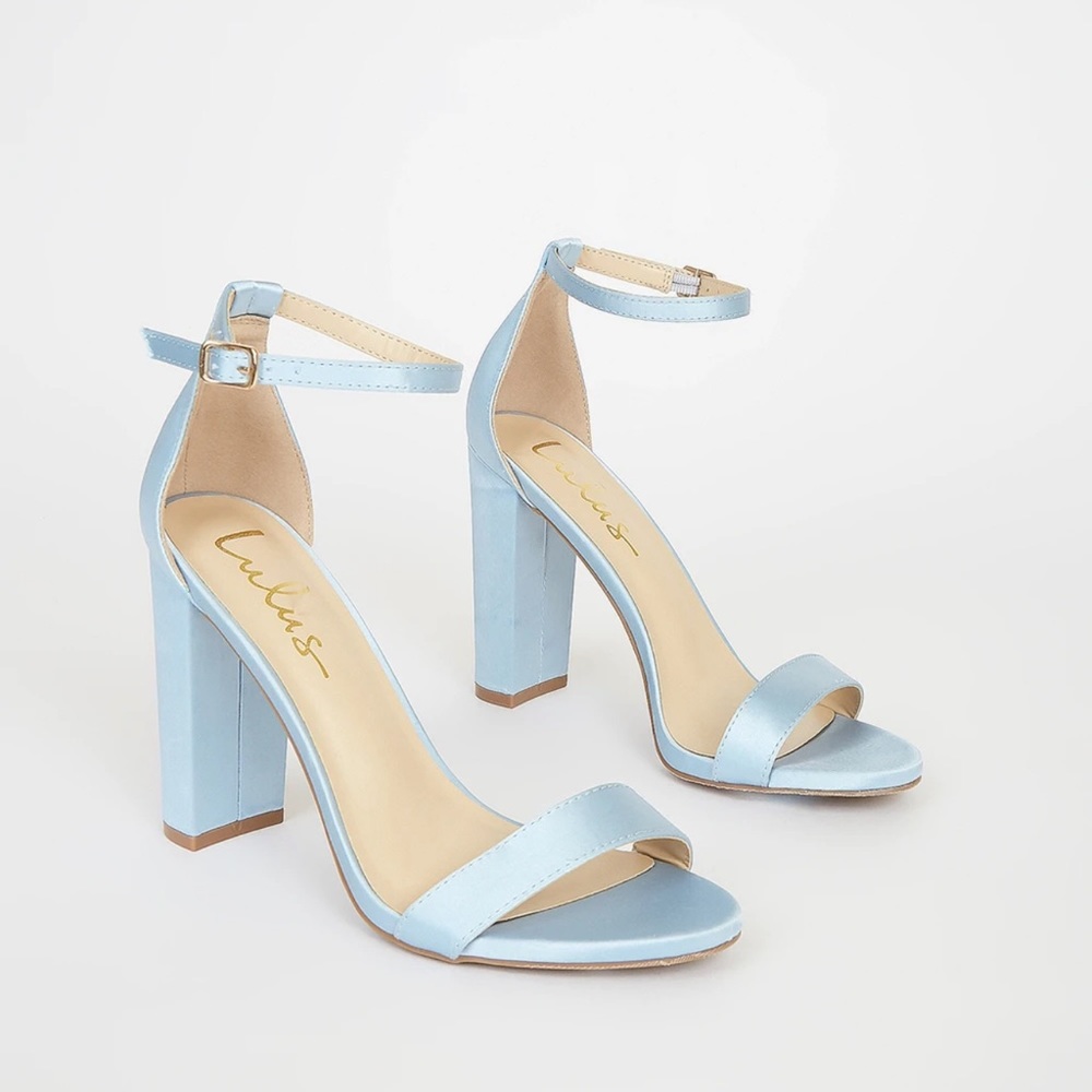 Taylor Baby Blue Satin Ankle Strap Heels